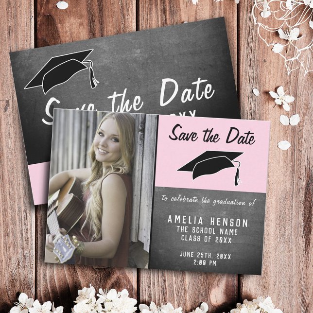 Modern Chalkboard Graduation Save the Date Photo Announcement (Creator Uploaded)