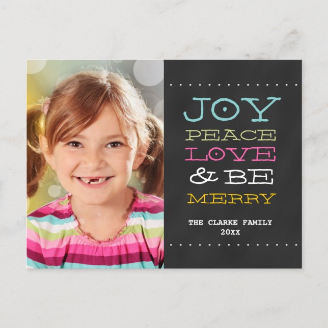 MODERN CHALKBOARD JOY | PHOTO HOLIDAY POSTCARD (Front)
