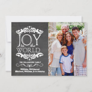Modern Chalkboard Joy To The World Flat Photo Card