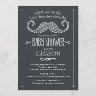 Modern Chalkboard Little Man Moustache Baby Shower Invitation