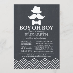 Modern Chalkboard Little Man Moustache Baby Shower Invitation
