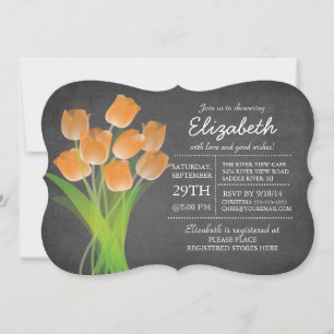 Modern Chalkboard Orange Tulip Bridal Shower Invitation