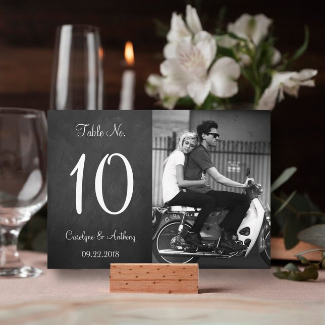Modern Chalkboard Photo Wedding Table Number Cards (Creator Uploaded)