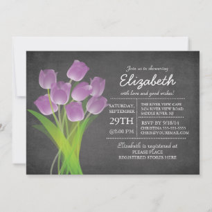 Modern Chalkboard Purple Tulip Bridal Shower Invitation
