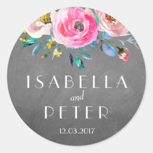 Modern Chalkboard Rustic Floral Wedding Sticker