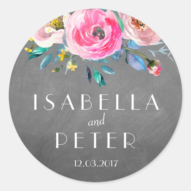 Modern Chalkboard Rustic Floral Wedding Sticker (Front)