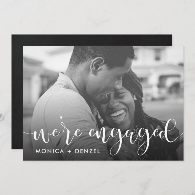 Modern Chalkboard & Script Engagement Party Photo Invitation (Front/Back)
