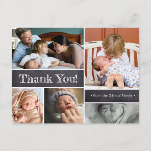 Modern Chalkboard Second Baby Shower Thank You  Postcard