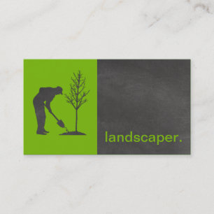 Modern Chalkboard Silhouette Landscaper green Business Card
