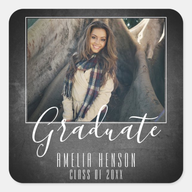 Modern Chalkboard Typography Graduation Photo Square Sticker (Front)