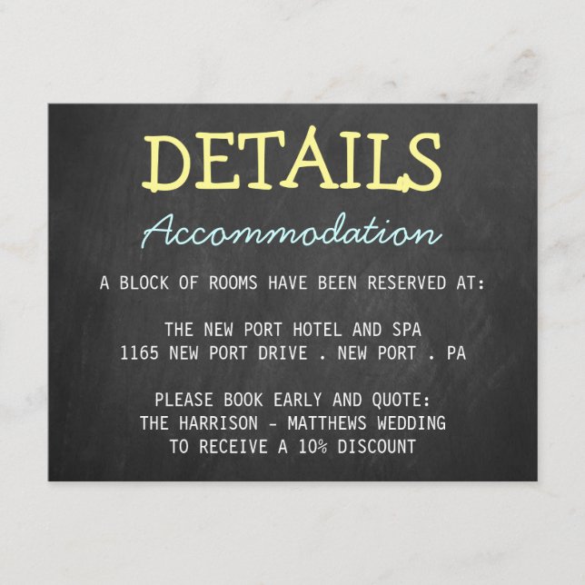 Modern Chalkboard Typography Wedding Detail Cards (Front)