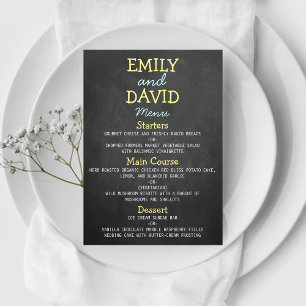Modern Chalkboard Typography Wedding Menu Cards