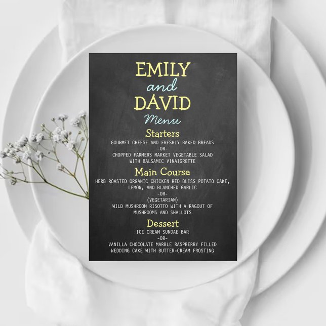 Modern Chalkboard Typography Wedding Menu Cards (Creator Uploaded)