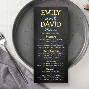 Modern Chalkboard Typography Wedding Menu Cards