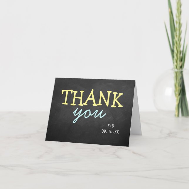 Modern Chalkboard Typography Wedding Thank You Card (Front)