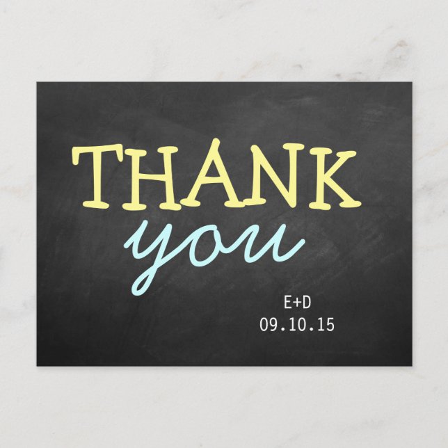 Modern Chalkboard Typography Wedding Thank You Postcard (Front)
