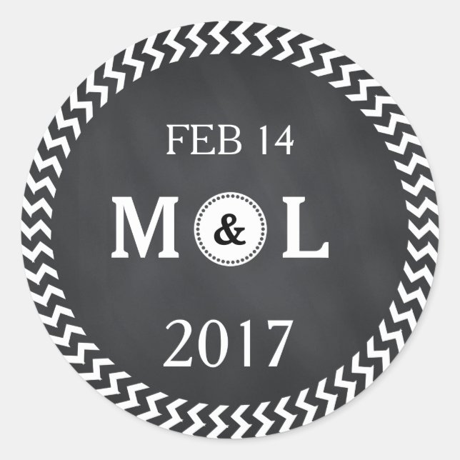 MODERN CHALKBOARD WEDDING CLASSIC ROUND STICKER (Front)