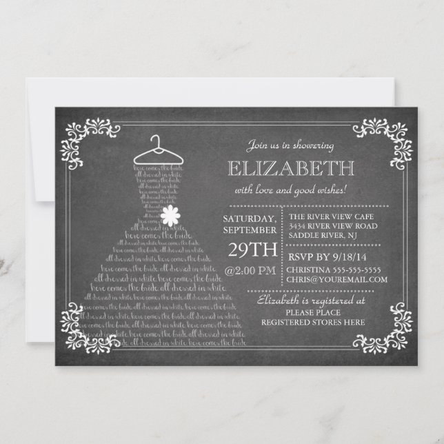 Modern Chalkboard Wedding Dress Bridal Shower Invitation (Front)