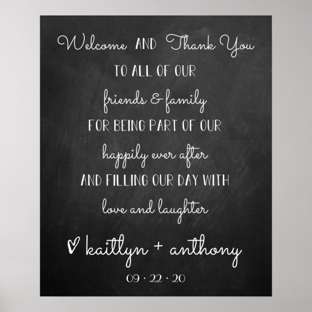 Modern Chalkboard Wedding Welcome & Thank You Sign (Front)