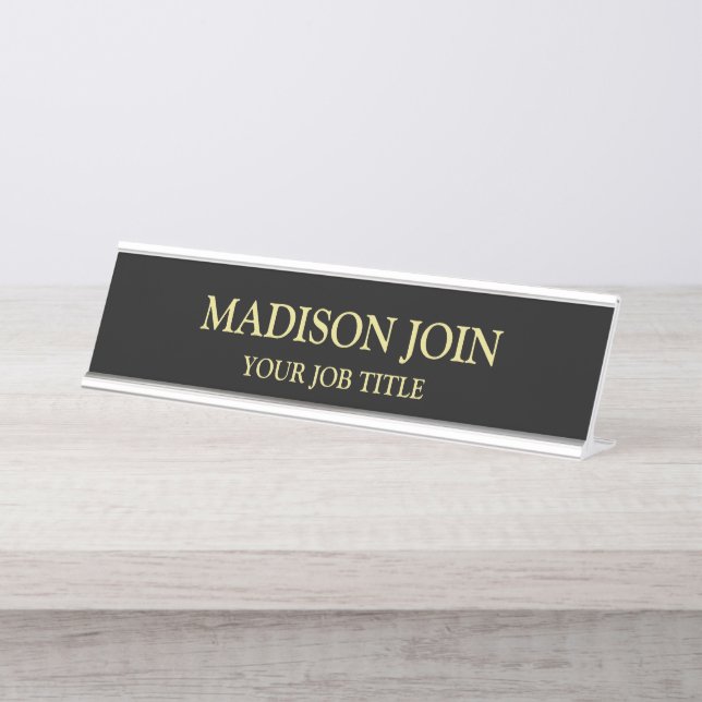 Modern Chambray black and gold Office Employee  Desk Name Plate (Front)
