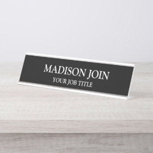 Modern Chambray black Office Employee Desk Name Plate