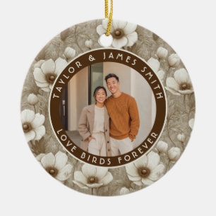 Modern Champagne Anemones Charm Beach Wedding Ceramic Ornament