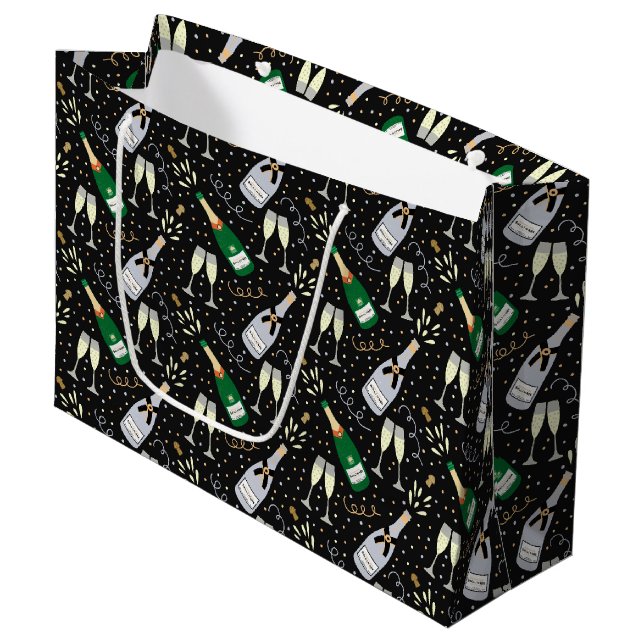 Modern Champagne Celebration New Years Eve Large Gift Bag (Front Angled)