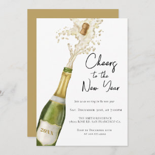 Modern Champagne Cheers to the New Year Party Invitation