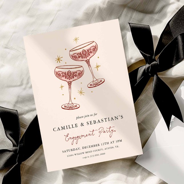 Modern Champagne Coupe Engagement Party Invitation (Modern Engagement Party Invitation)