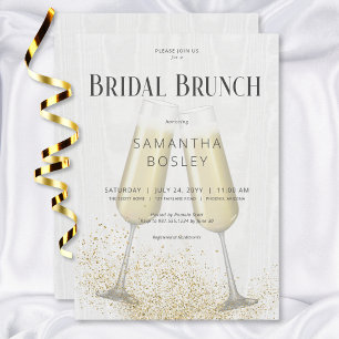 Modern Champagne Glasses & Glitter Bridal Brunch Invitation