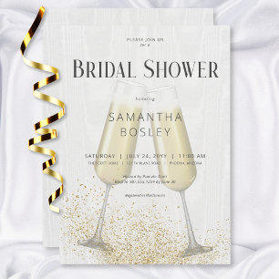 Modern Champagne Glasses & Glitter Bridal Shower Invitation