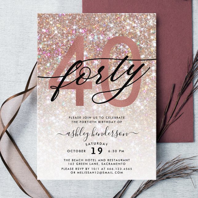 Modern Champagne Glitter 40th Birthday Invitation (Creator Uploaded)