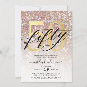 Modern Champagne Glitter 50th Birthday Invitation