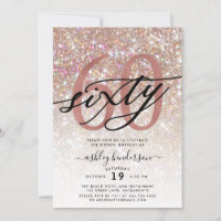 Modern Champagne Glitter 60th Birthday Invitation