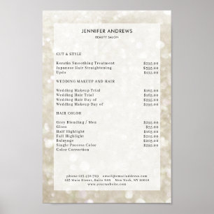 Modern, champagne glitter salon price list Poster