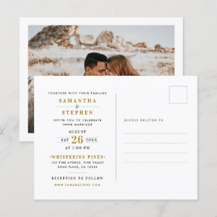 Modern Champagne Gold Photo Wedding Invitation Postcard