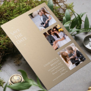 Modern Champagne Shimmer Four Photo Wedding Save The Date