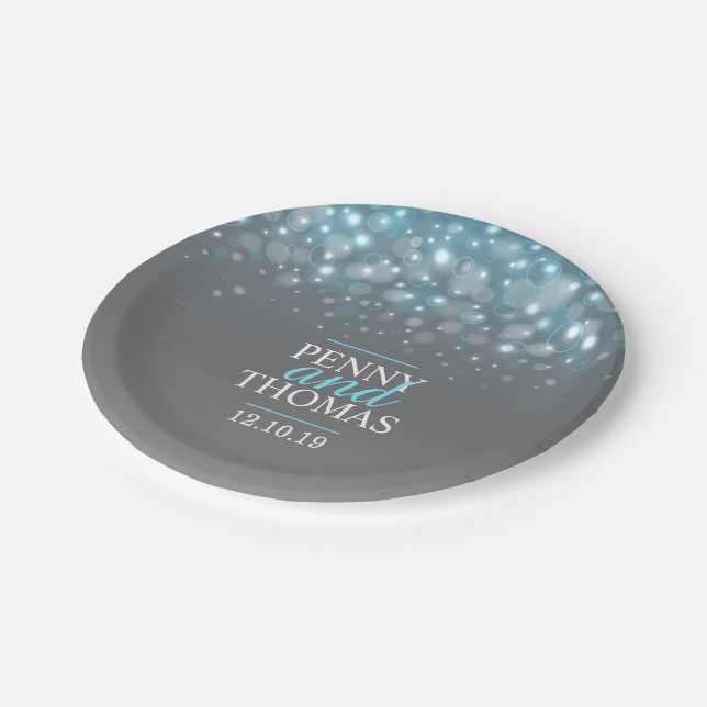 Modern champagne sparkle bubble custom paper plate (Angled)
