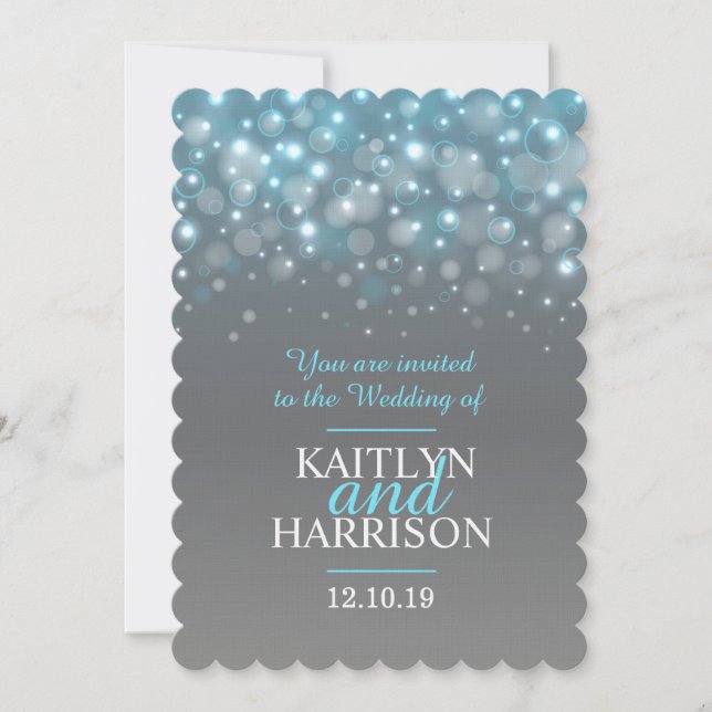Modern champagne sparkle bubbles wedding invite (Front)