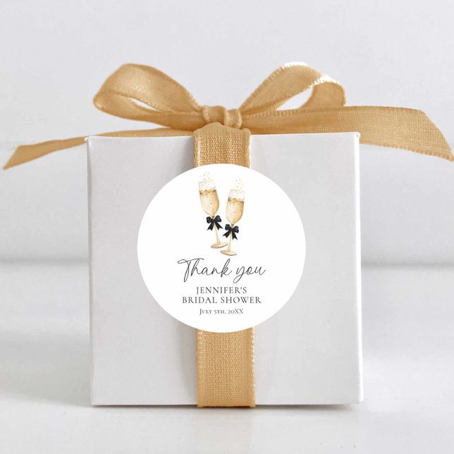 Modern Champagne Thank you Classic Round Sticker (Bubbly Bridal Shower thank you Stickers)