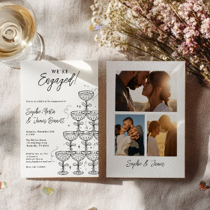 Modern Champagne Tower Photo Engagement Invitation