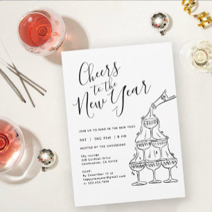 Modern Champaign Cheers to the New Year Party  Invitation