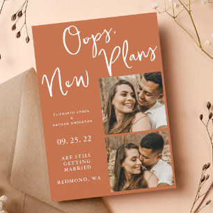 Modern Change Date Wedding Terracotta Postponement Save The Date