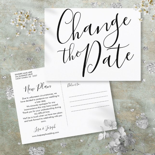 Modern Change the Date Postponed Event Announcement Postcard (Modern Change the Date Postponed Event Announcement Postcard)