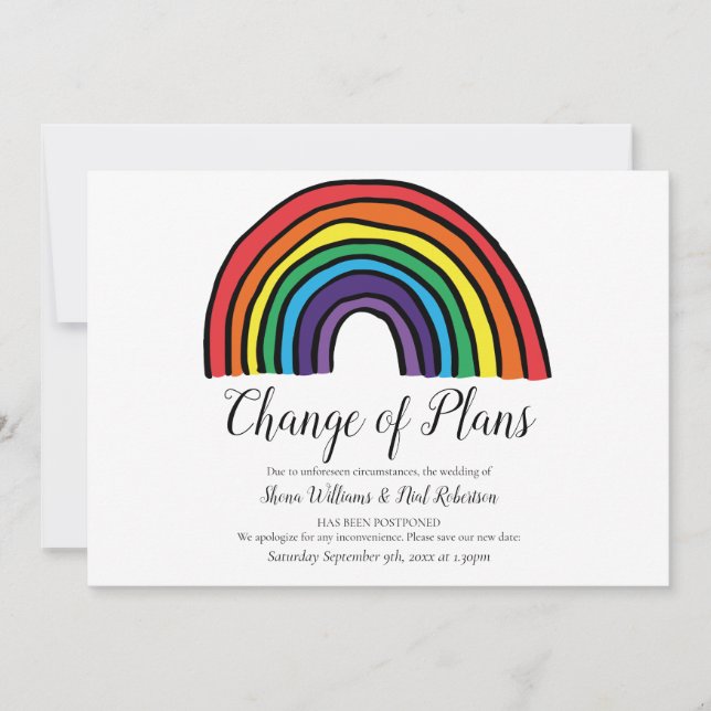 Modern Change the Date Postponed Event Rainbow Save The Date (Front)