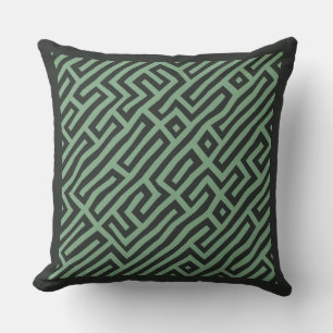 Modern Charcoal and Mint Green Geometric Maze Laby Cushion