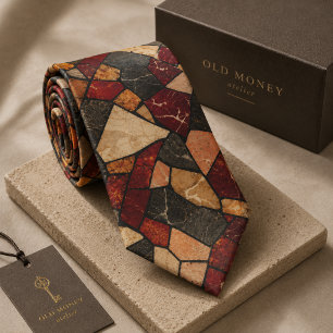 Modern Charcoal and Terracotta Marble Mosaic Stone Tie