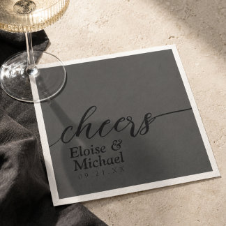 Modern Charcoal & Black Cheers Wedding Napkin