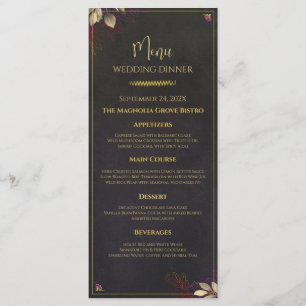 Modern Charcoal Black & Gold Wedding Dinner Menu