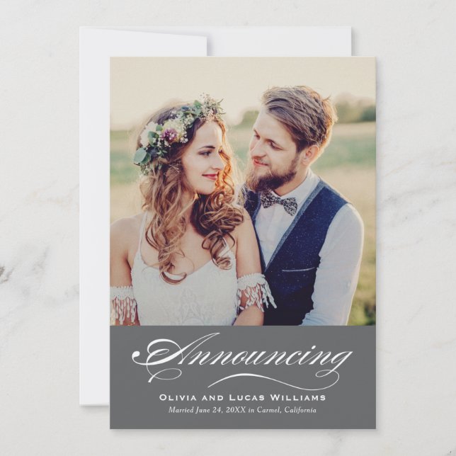 Modern Charcoal Calligraphy Photo Reception Invitation (Front)